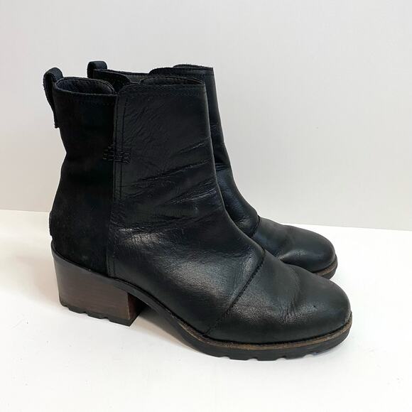SOREL Women's Cate Boot Leather Heeled Black Size 9 - Picture 1 of 10